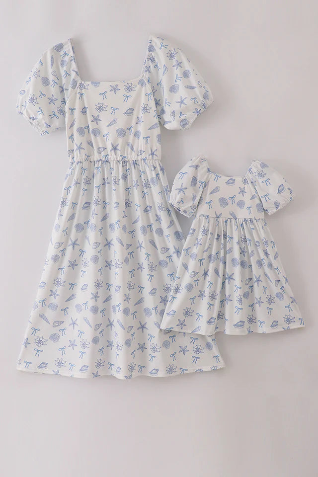 Blue Seashell Bow Mom Dress