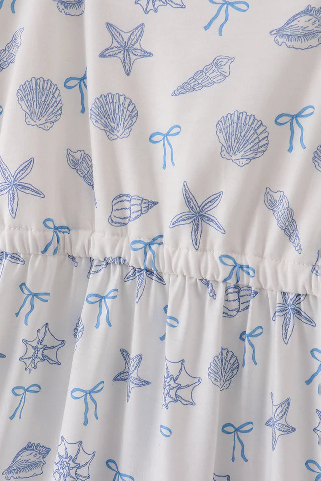 Blue Seashell Bow Mini Dress